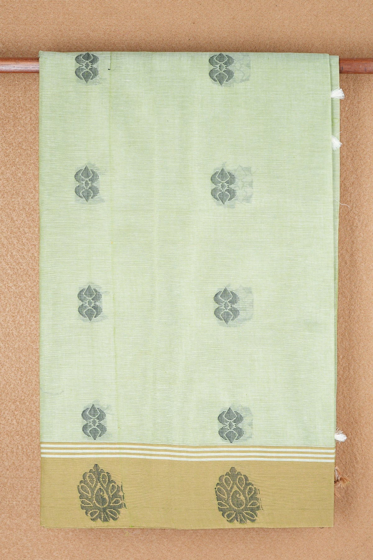 Threadwork Motifs Powder Green Kanchi Cotton Saree