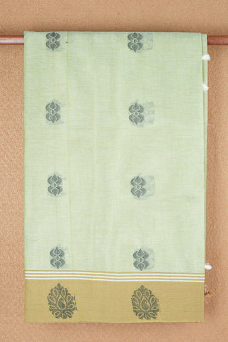 Threadwork Motifs Powder Green Kanchi Cotton Saree