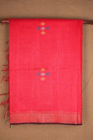 Threadwork Motifs Chilli Red Jute Saree