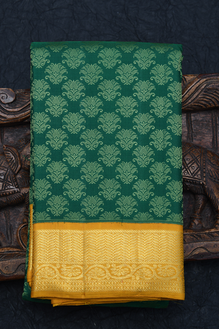 Threadwork Motifs Emerald Green Kanchipuram Silk Saree