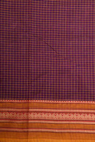Thread Work Paisley Big Border With Checks Burgundy Purple Nine Yards Chettinadu Cotton Saree