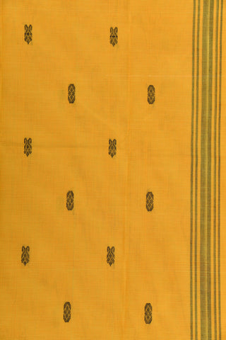 Thread Work Rudraksh And Temple Border With Buttis Banana Yellow Chettinadu Cotton Saree