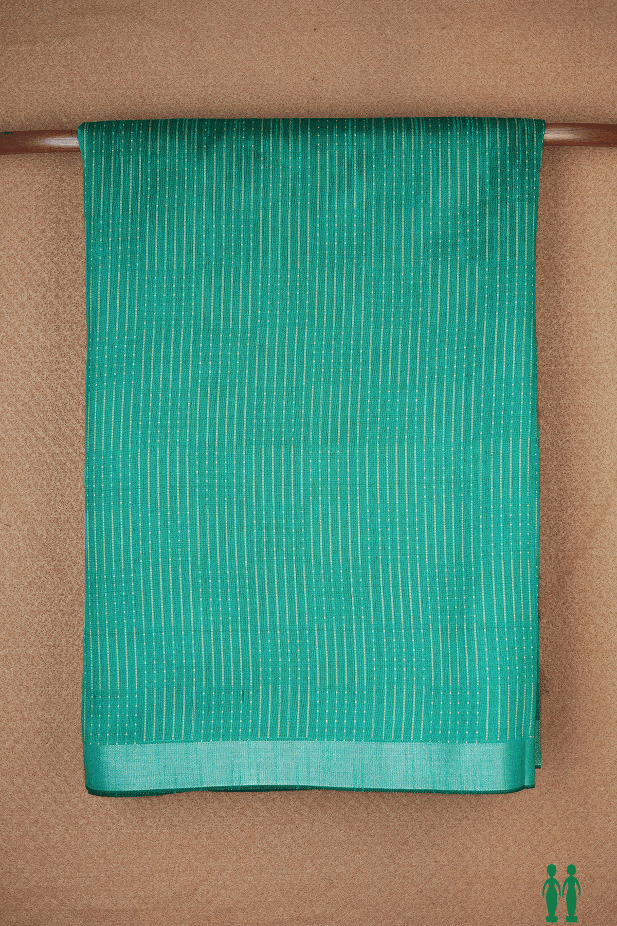 Threadwork Stripes Design Teal Green Semi Jute Saree