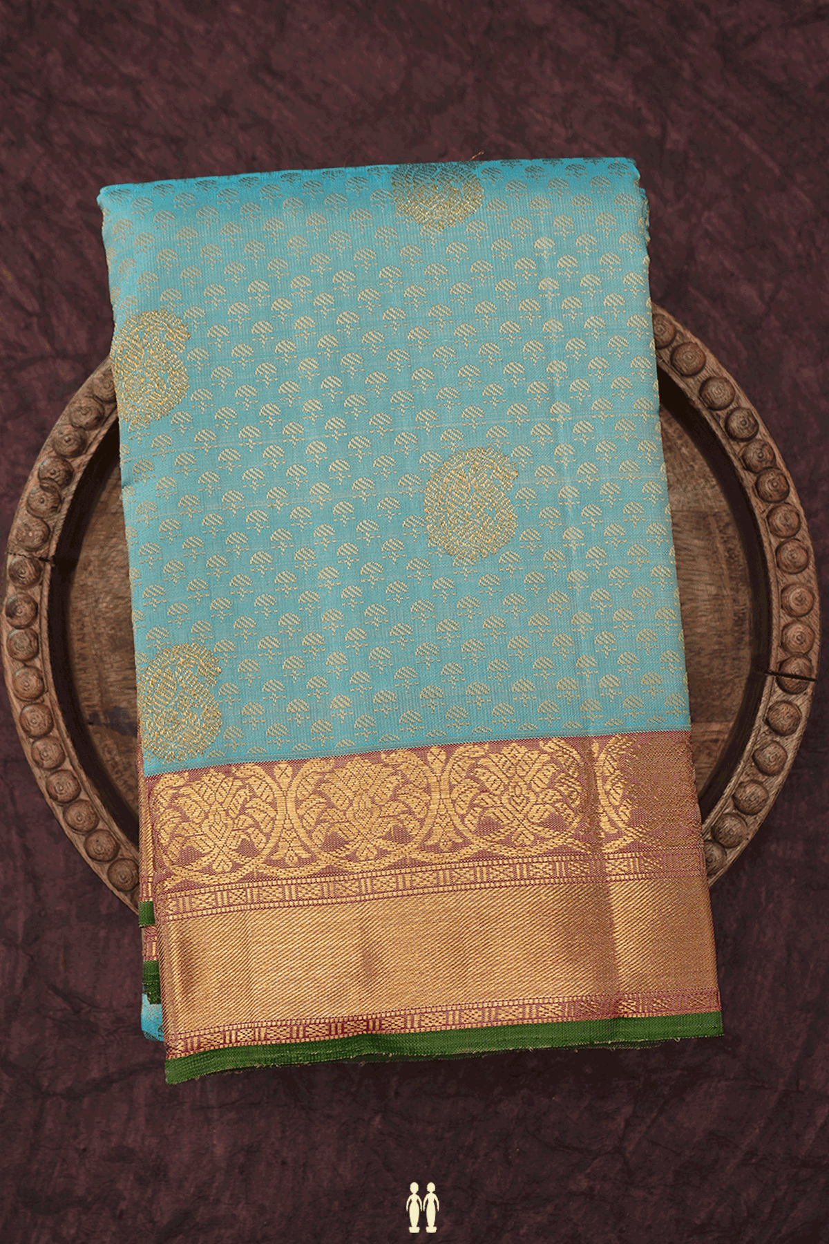 Threadwork With Buttas Turkish Blue Kanchipuram Silk Saree