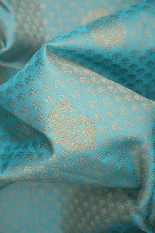 Threadwork With Buttas Turkish Blue Kanchipuram Silk Saree