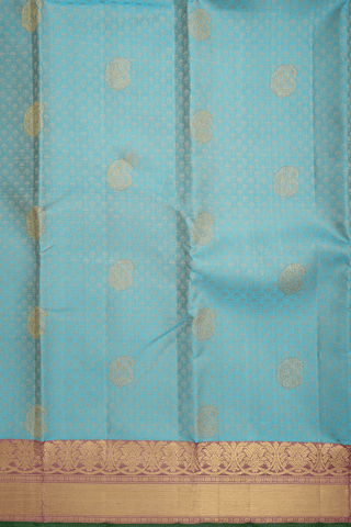 Threadwork With Buttas Turkish Blue Kanchipuram Silk Saree