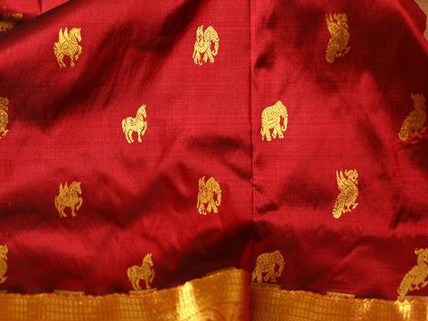 Traditional Animal Motifs In Rich Maroon Kanchipuram Silk Pavadai Sattai
Material