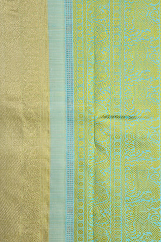 Traditional Border Double Pallu Turquoise Green Kanchipuram Silk Saree