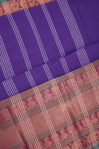 Traditional Big Border Indigo Purple Chettinadu Cotton Saree