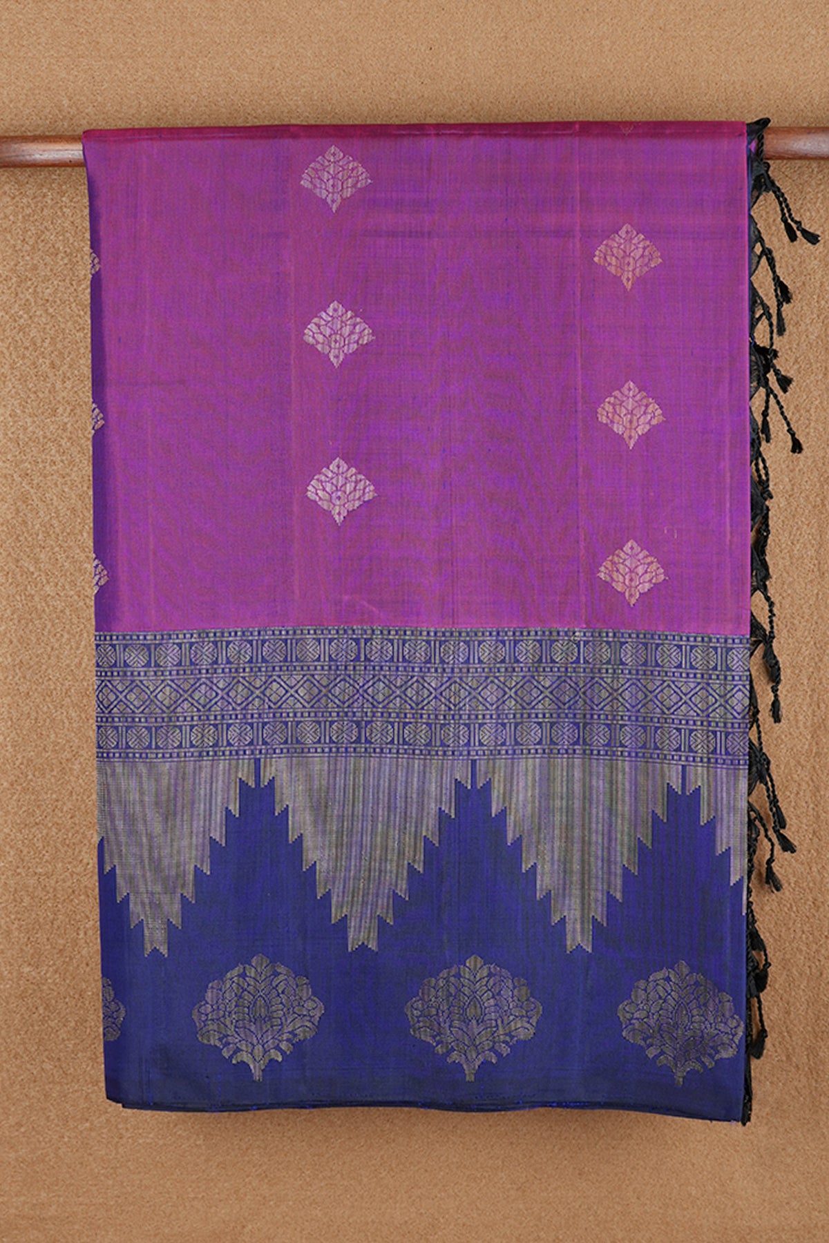 Traditional Big Zari Border Purple Rose Soft Silk Saree