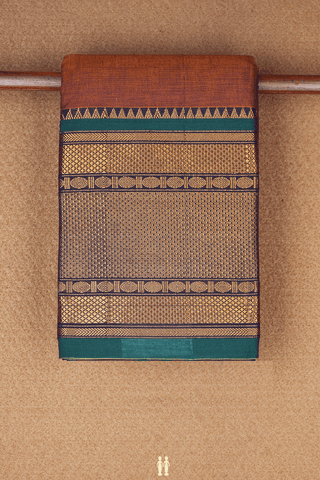 Traditional Zari Border Brick Brown Chettinadu Cotton Saree