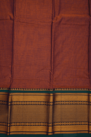 Traditional Zari Border Brick Brown Chettinadu Cotton Saree