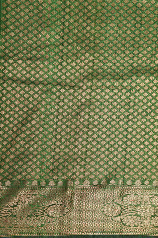 Traditional Zari Border With Floral Butta Green Banaras Tussar Silk Saree