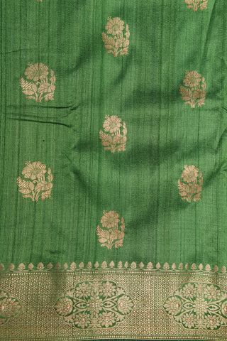 Traditional Zari Border With Floral Butta Green Banaras Tussar Silk Saree