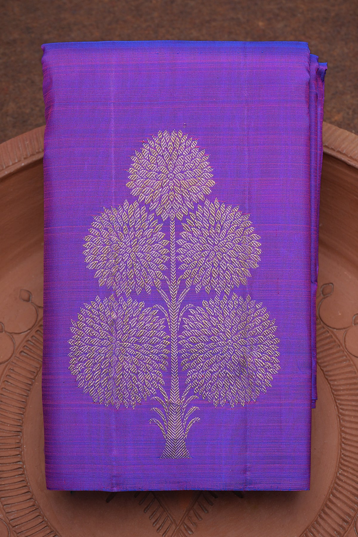 Tree Zari Motifs Purple Kanchipuram Silk Saree