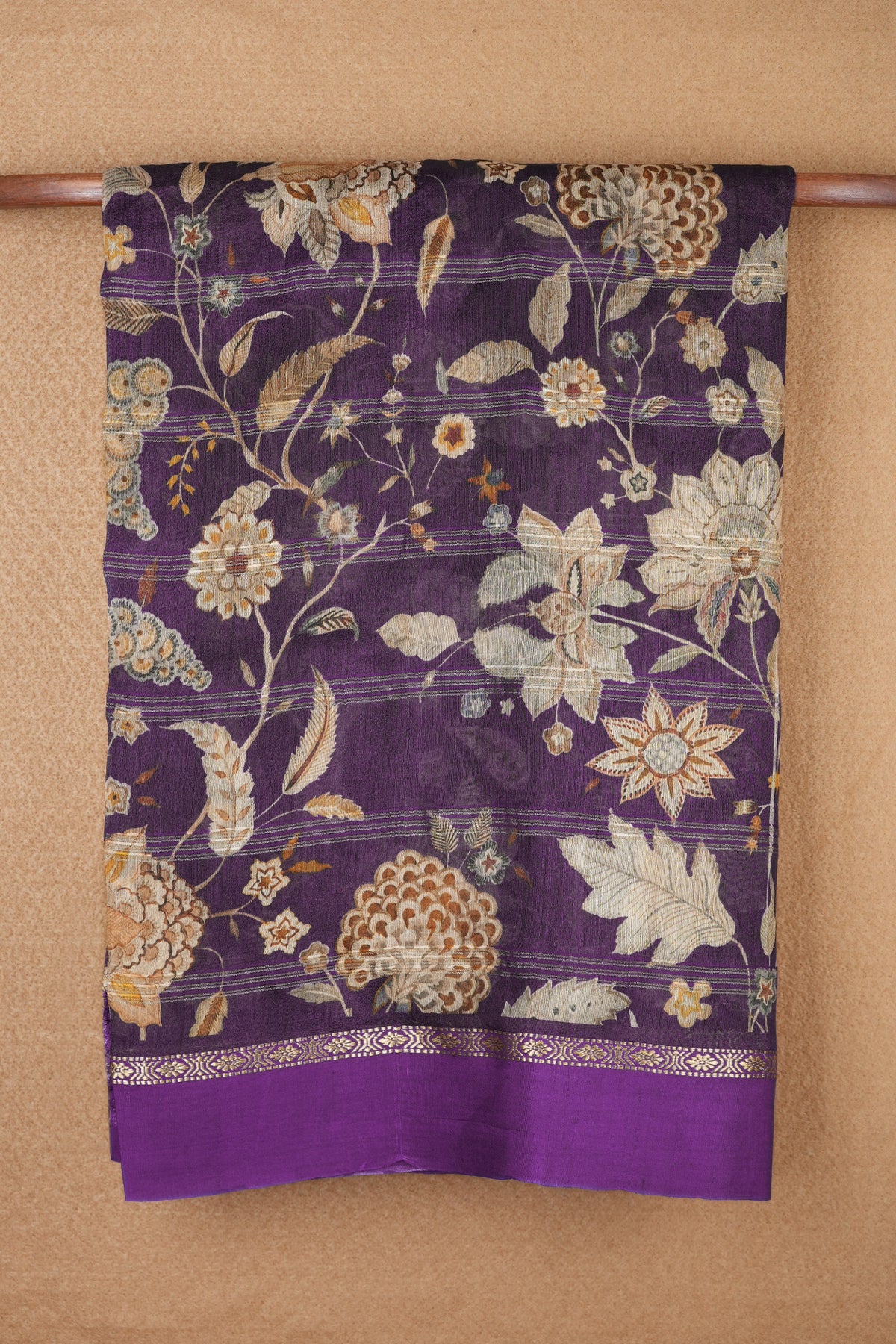 Floral Creepers Printed Design Regal Purple Tussar Silk Saree