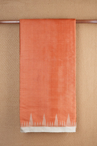 Temple Design Border Plain Bright Orange Tussar Silk Saree