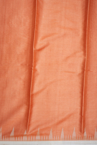 Temple Design Border Plain Bright Orange Tussar Silk Saree