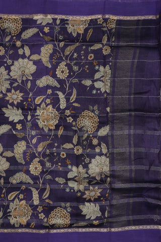 Floral Creepers Printed Design Regal Purple Tussar Silk Saree