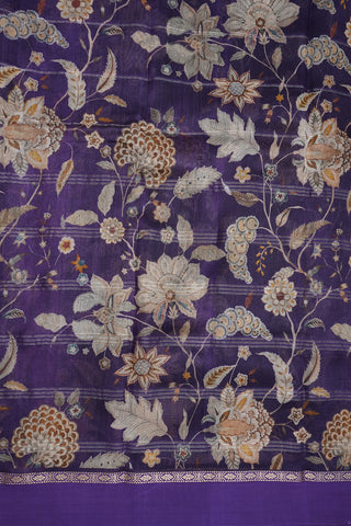 Floral Creepers Printed Design Regal Purple Tussar Silk Saree