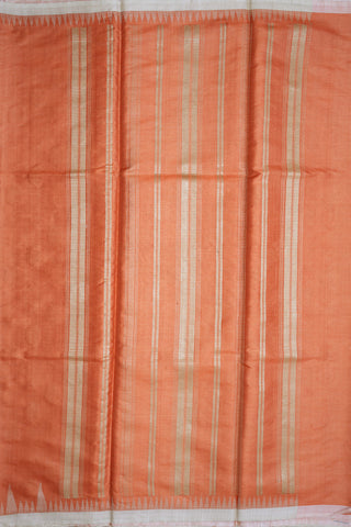 Temple Design Border Plain Bright Orange Tussar Silk Saree