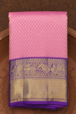 Animal Designs Contrast Zari Border In Brocade Pink Kanchipuram Silk Saree