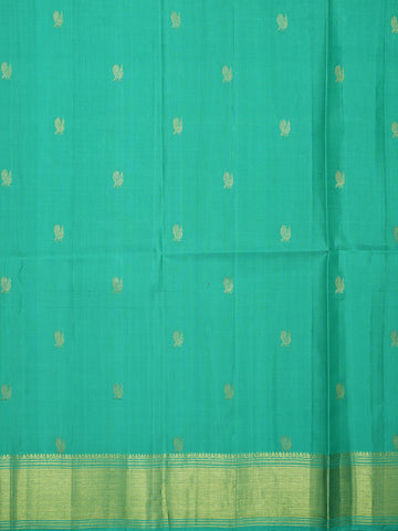 Chevron Design Border With Peacock Motifs Sea Green Kanchipuram Unstitched Blouse Material