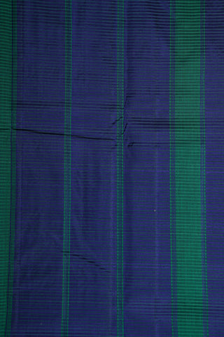 Vertical Stripes Border With Small Checks Navy Blue And Green Koorainadu Cotton Saree