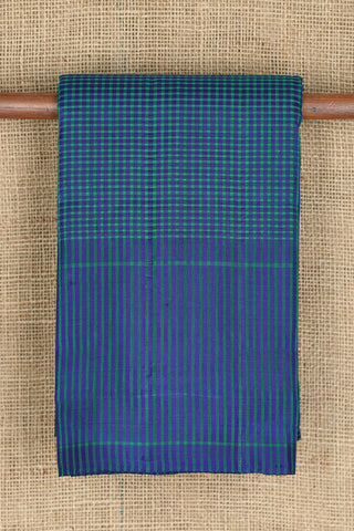 Vertical Stripes Border With Small Checks Navy Blue And Green Koorainadu Cotton Saree