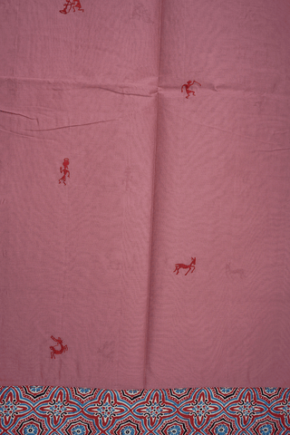 Warli Embroidered Design Dusty Pink Ahmedabad Cotton Saree