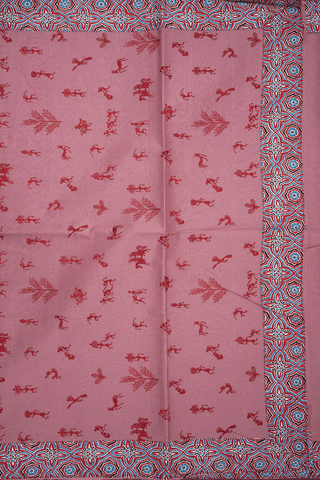 Warli Embroidered Design Dusty Pink Ahmedabad Cotton Saree