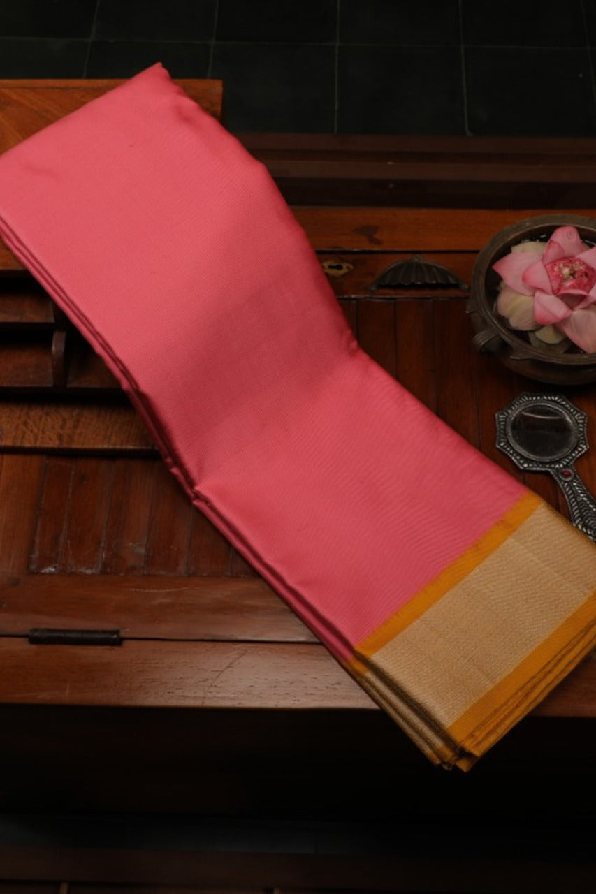 Soft Pink Twill Weave Satin Finish With Contrast Ikat Blouse Silk Saree