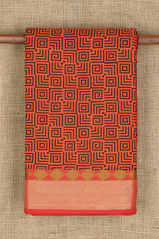 Zari And Thread Work Border With Geometric Pattern Printed Red Orange Chanderi Cotton Saree