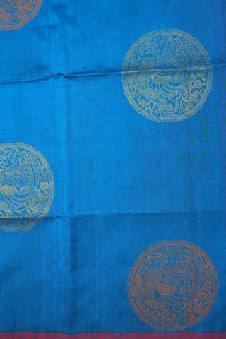 Zari And Threadwork Peacock Motifs Cobalt Blue Silk Cotton Saree