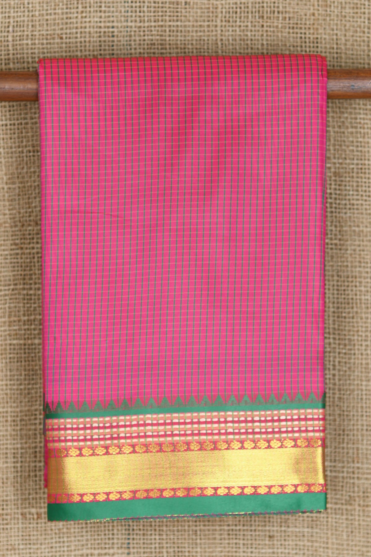 Zari Border In Small Checks Magenta Pink Apoorva Art Silk Saree