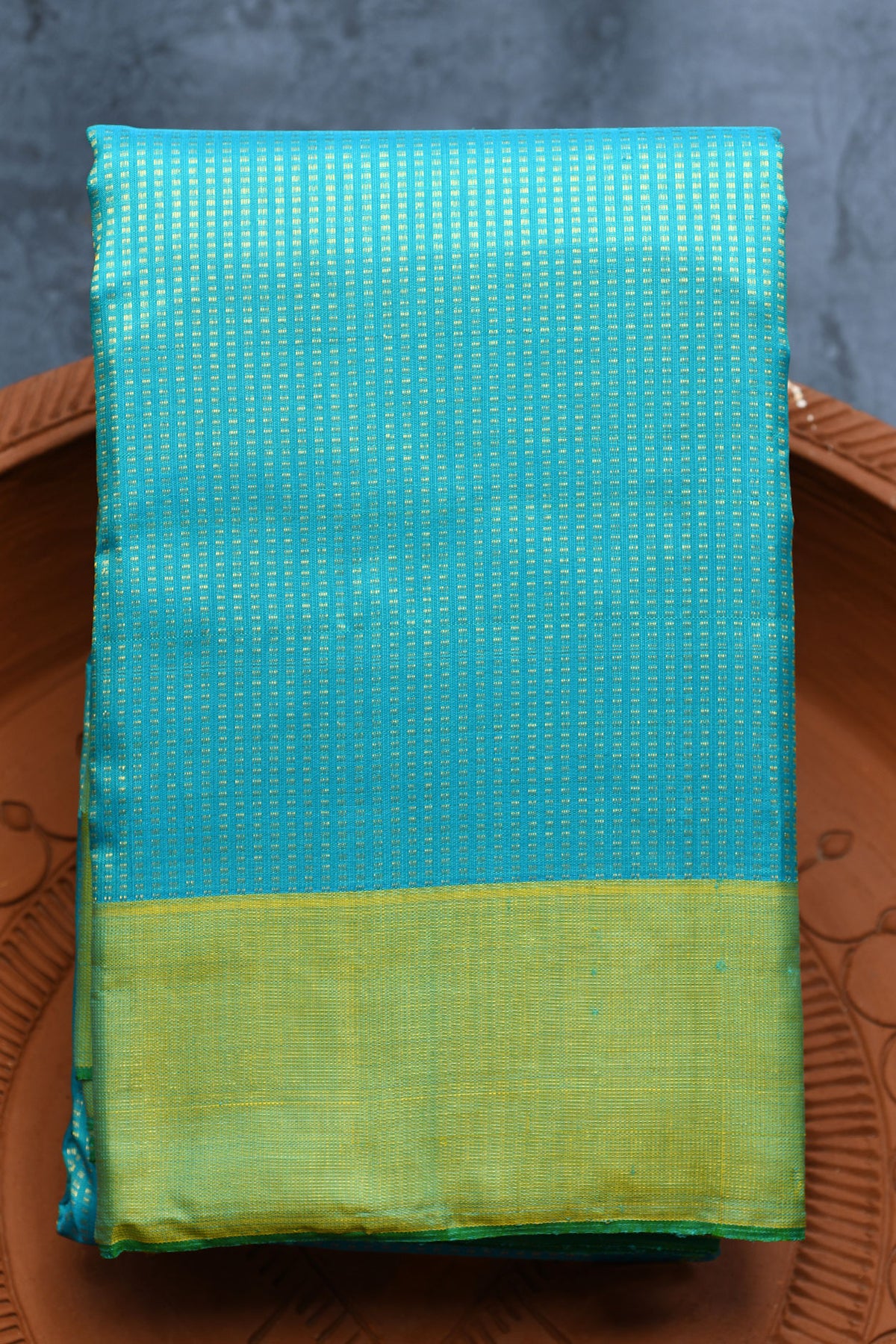 Zari Border In Stripes Cerulean Blue Kanchipuram Silk Saree