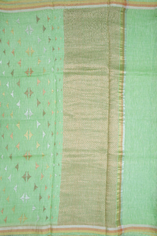 Zari Border Pastel Green Linen Tussar Saree