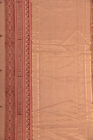 Zari Border With Floral Printed Peach Mangalagiri Cotton Saree