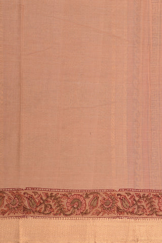 Zari Border With Floral Printed Peach Mangalagiri Cotton Saree