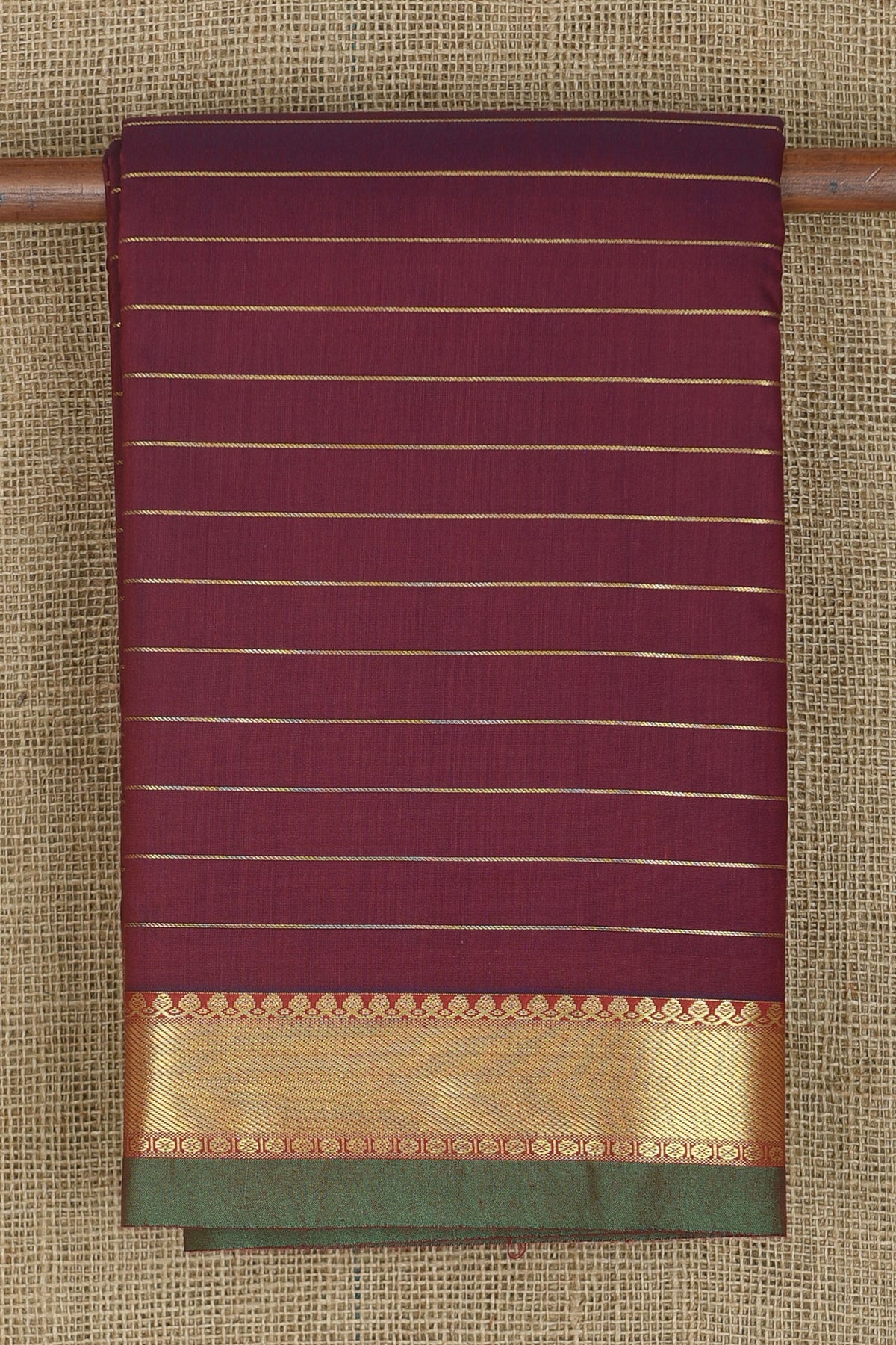 Zari Border With Veldhari Stripes Dark Purple Apoorva Cotton Saree