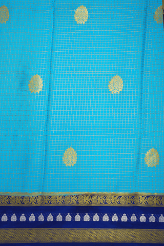 Checks With Buttas Design Cerulean Blue Mysore Silk Saree