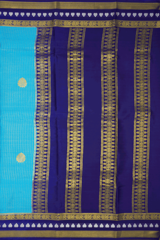 Checks With Buttas Design Cerulean Blue Mysore Silk Saree