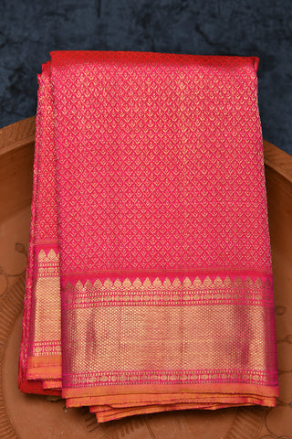 Rudraksh And Diamond Border With Brocade Hot Pink Kanchipuram Silk Saree