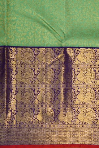 Big Peacock Border With Creepers Design Pistachio Green Kanchipuram Silk Saree