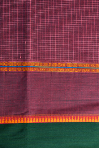 Checked Dark Magenta Semi Gadwal Cotton Saree