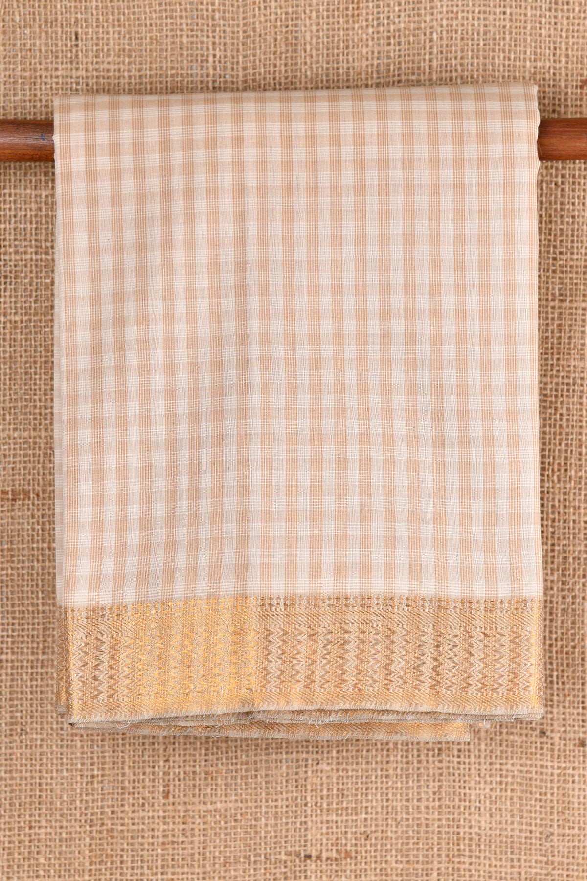 Checked Beige Mangalagiri Cotton Saree