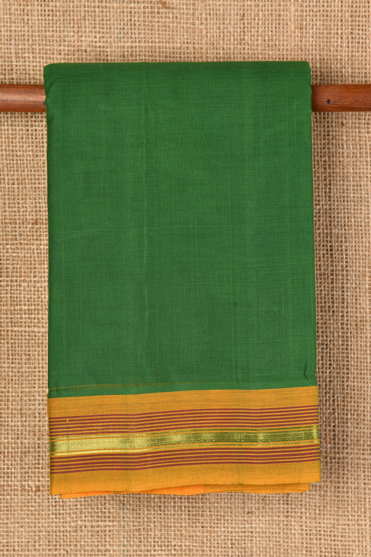 Contrast Border Leaf Green Kanchi Cotton Saree