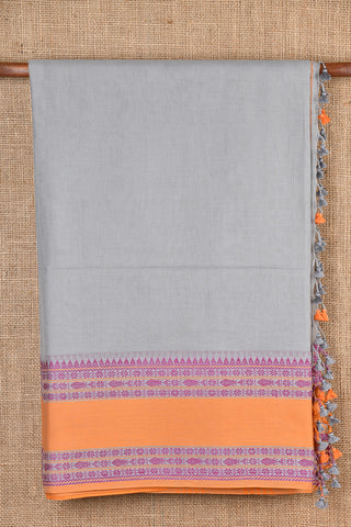 Contrast Border Light Grey Bengal Cotton Saree