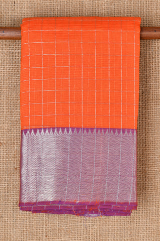 Contrast Border Checked Orange Mangalagiri Cotton Saree