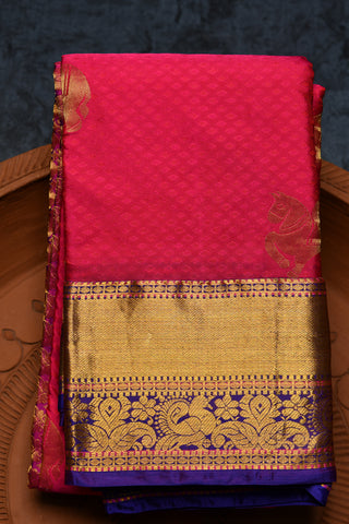 Contrast Big Border With Horse Motif Rani Pink Kanchipuram Silk Saree